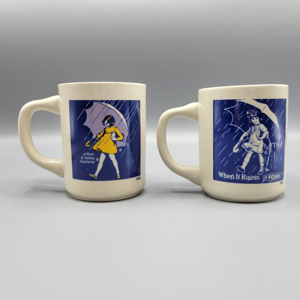 Morton Salt Vintage Mug Set Of 4 Ceramic Coffee Cups 1914 1921 1956 1968 Designs - Picture 8 of 16
